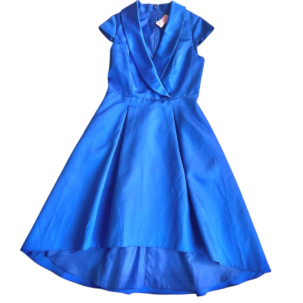 Adrianna Papell Royal Blue High-Low A-Line Satin Cocktail Dress Medium